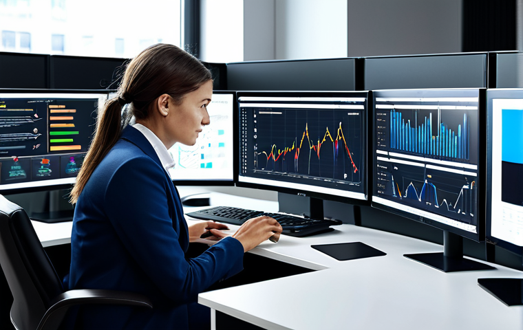 A focused professional media planner, mid-career, fully clothed in a modest business suit, seated at a sleek modern desk. The desk features multiple digital screens displaying complex data visualizations, real-time analytics dashboards, and various social media platform interfaces. The background is a contemporary open-plan office space with a bright, professional ambiance. The image emphasizes analytical thinking and the dynamic nature of digital media planning, with a subtle glow from the screens illuminating the scene. perfect anatomy, correct proportions, natural pose, well-formed hands, proper finger count, natural body proportions, safe for work, appropriate content, fully clothed, professional, high quality, studio lighting.