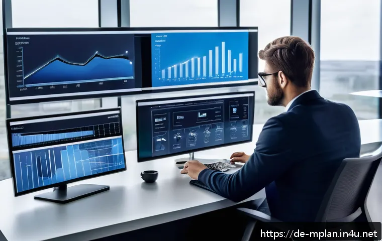 미디어 플래너의 실전 광고 제안서 작성 - A professional media planner analyzing diverse demographic data on multiple transparent digital scre...